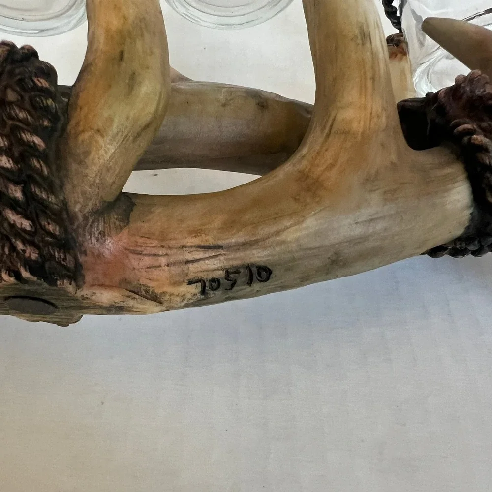 Rustic Faux Antler Triple Votive Candle Holder Lodge Cabin Decor Resin Glass